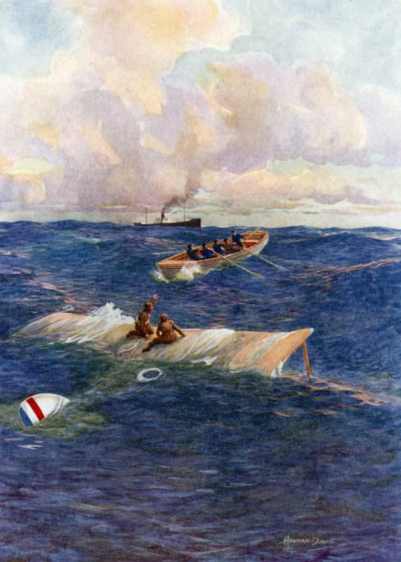 Záchranný člun „The Mary of Denmark“ zachraňující Hawkera a Grievea (barevné lito) od Howard Davie
