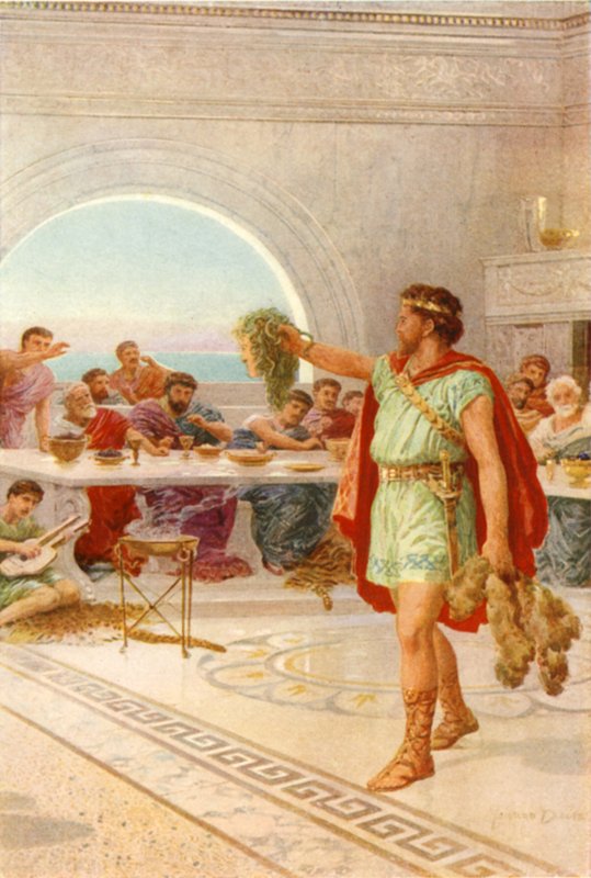 „Pak Perseus držel Gorgoninu hlavu nad hlavou“ (barva litho) od Howard Davie