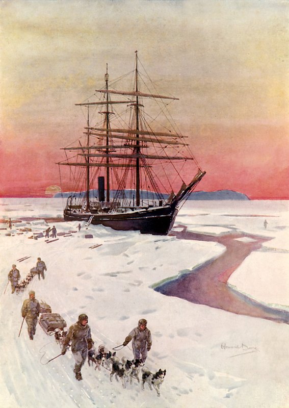 Vykládání "Terra Nova" v McMurdo Sound (barevné lito) od Howard Davie