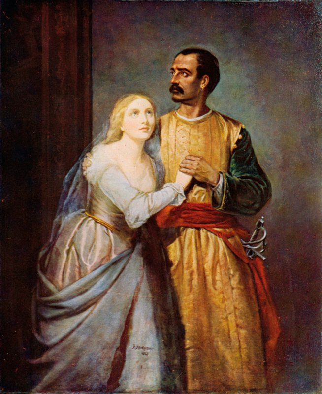 Shakespeare: Othello a Desdemona, Othello, dějství I, scéna 3 (barevné lito) od Hubert von (after) Herkomer