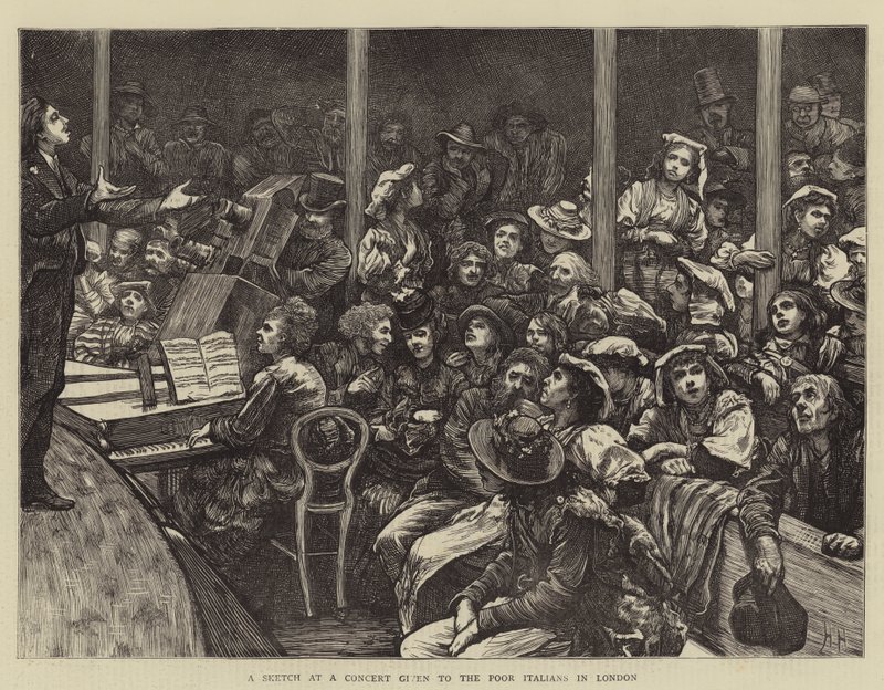 Skica na koncertě pro chudé Italy v Londýně od Hubert von Herkomer