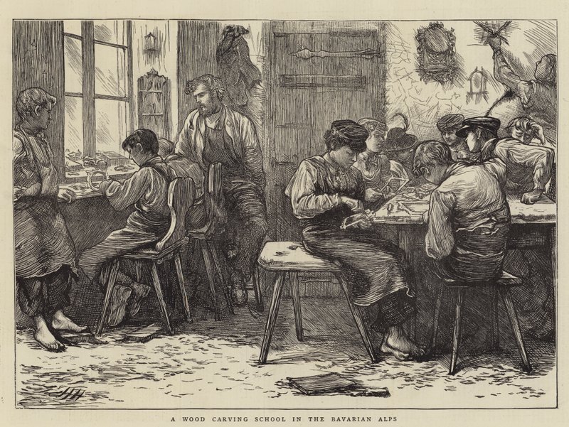 Škola řezbářství v Bavorských Alpách od Hubert von Herkomer