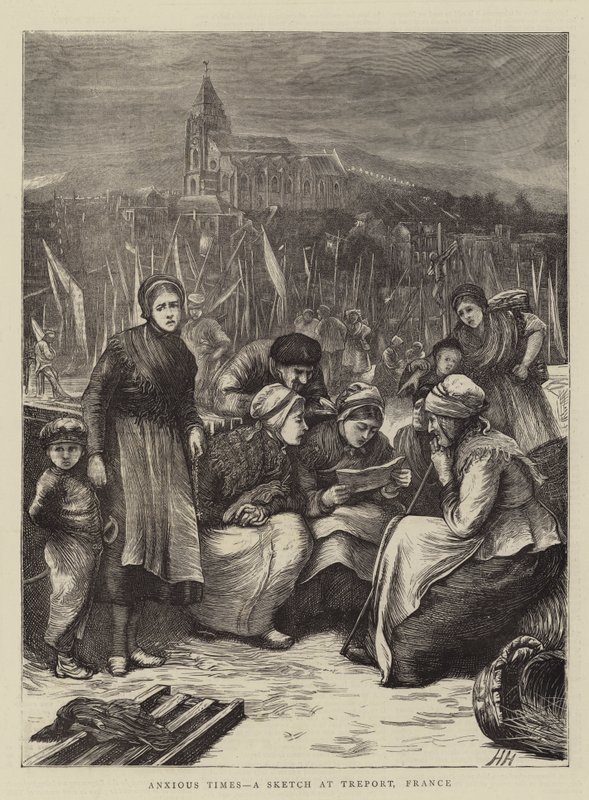 Úzkostné časy, skica v Treportu, Francie od Hubert von Herkomer