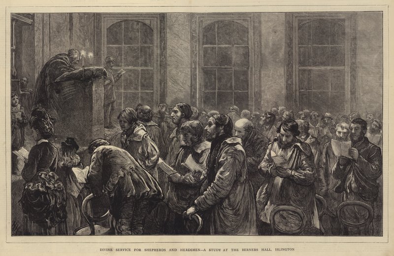 Služba Boží pro pastýře a pastevce, studie v Berners Hall, Islington od Hubert von Herkomer
