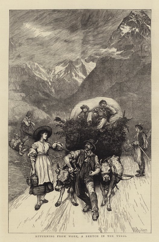 Návrat z práce, skica v Tyrolsku od Hubert von Herkomer