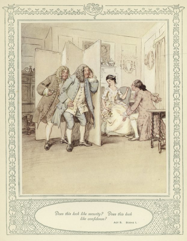 Ilustrace k Goldsmithově knize She Stoops to Conquer (Ona se snaží zvítězit) od Hugh Thomson