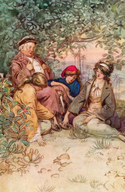 Ilustrace k Obdivuhodnému Crichtonovi od J. M. Barrieho od Hugh Thomson