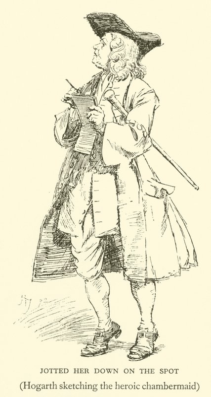 Zapsal ji Down on the Spot, Hogarth načrtl hrdinskou komornou (rytina) od Hugh Thomson