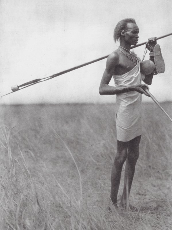 Afrika: Cestující dinkský válečník (čb fotografie) od Hugo Adolf Bernatzik