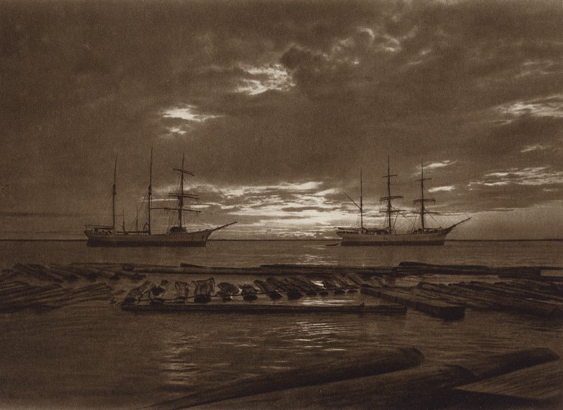 Mexiko: Soumrak, Laguna del Carmen, stát Campeche (čb fotografie) od Hugo Brehme