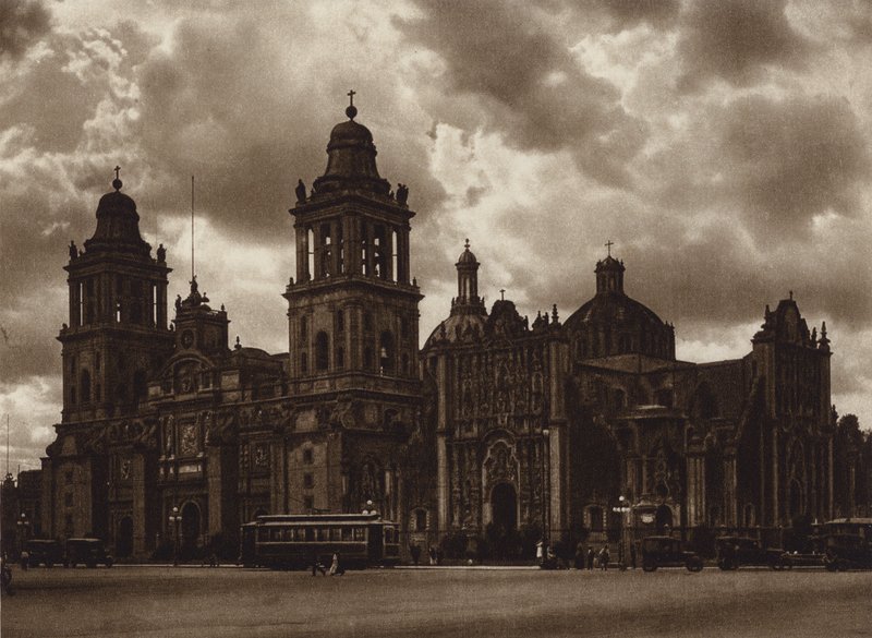 Mexiko: Hlavní město Mejico, La catedral (čb fotografie) od Hugo Brehme