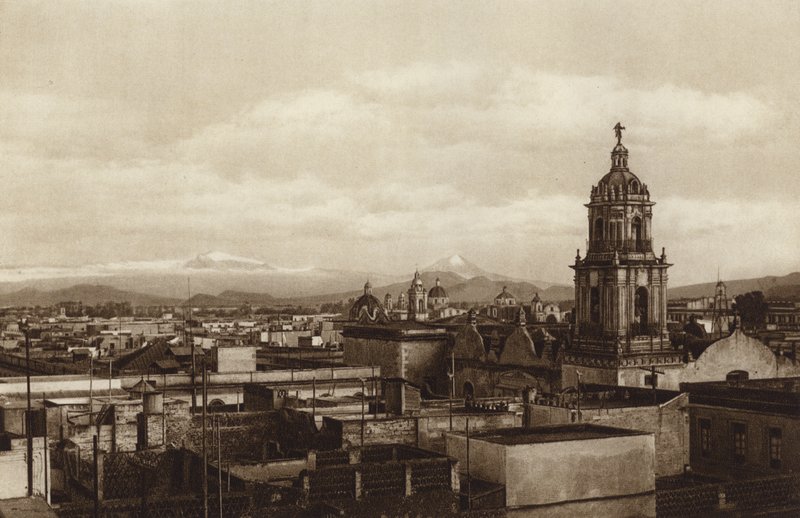 Mexiko: hlavní město Mejico, východní částečný pohled (čb fotografie) od Hugo Brehme