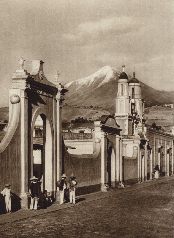 Mexiko: Chalchicomula s Pico de Orizaba (čb fotografie) od Hugo Brehme