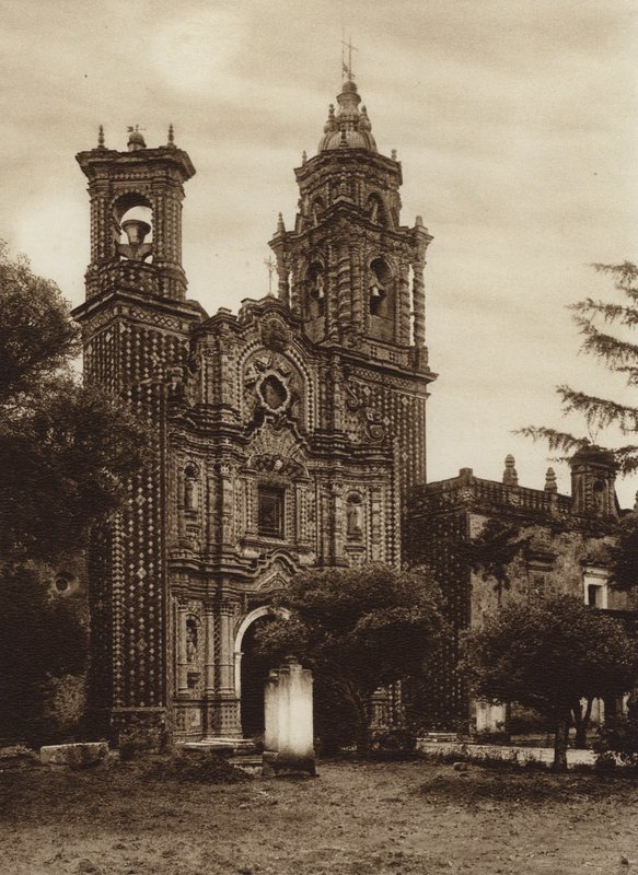 Mexiko: kostel San Francisco, Předchozí pohled (čb fotografie) od Hugo Brehme