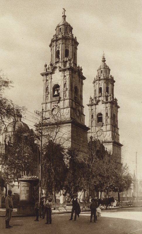 Mexiko: Morelia, La Catedral (čb fotografie) od Hugo Brehme