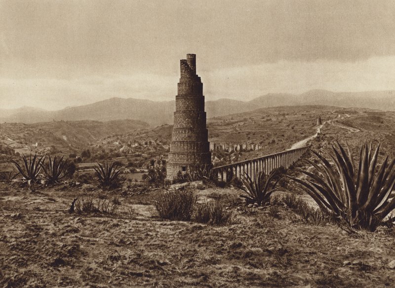 Mexiko: Staré španělské vodovodní potrubí z Los Remedios (čb fotografie) od Hugo Brehme