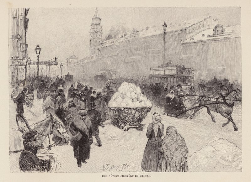 Něvský prospekt v zimě (rytina) od Ilya Efimovich (after) Repin