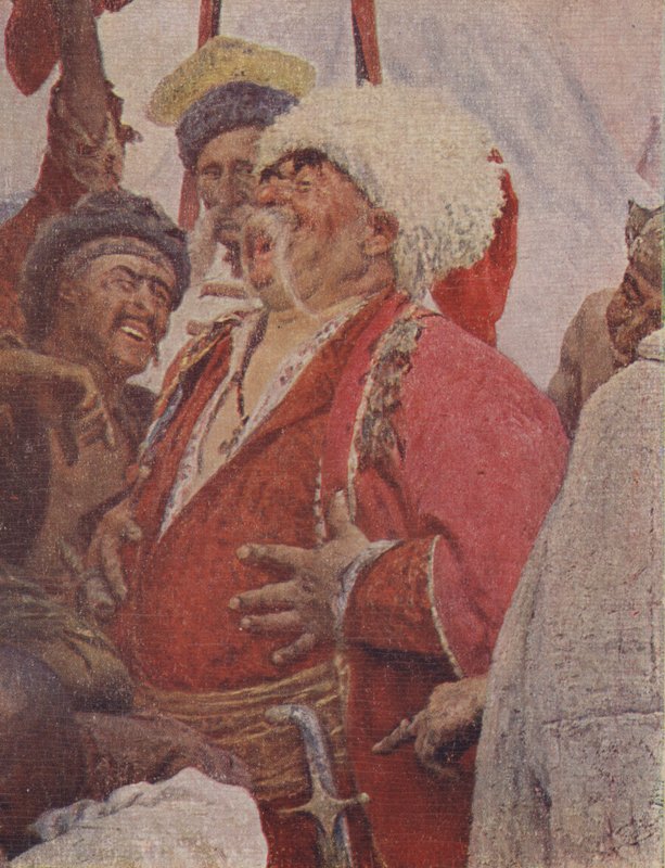 Detail z obrazu Odpověď záporožských kozáků sultánovi Mehmetovi IV., 1891 od Ilya Efimovich Repin