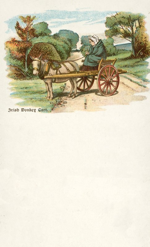 Žena s oslem a vozíkem, Irsko (chromolitho) od Irish School