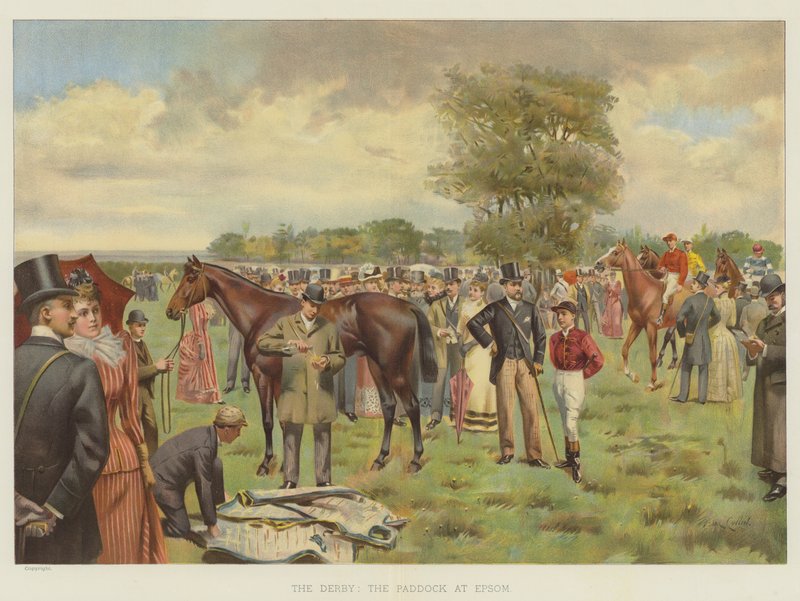 Derby, paddock v Epsomu (chromolitho) od Isaac J. Cullin
