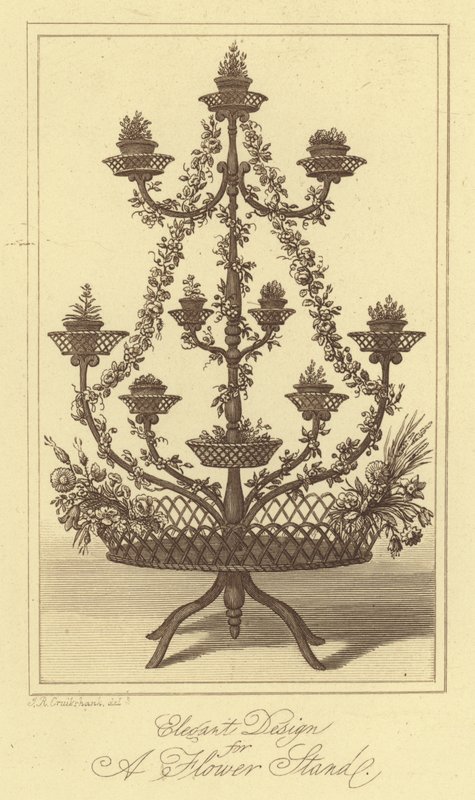 Elegantní design stojanu na květiny (rytina) od Isaac (after) Cruikshank