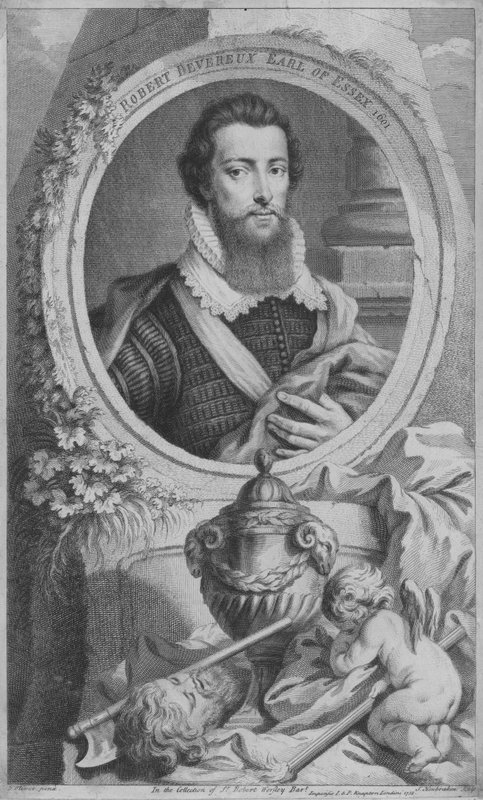 Robert Devereux, 2. hrabě z Essexu, anglický voják a oblíbenec královny Alžběty I. (rytina) od Isaac (after) Oliver