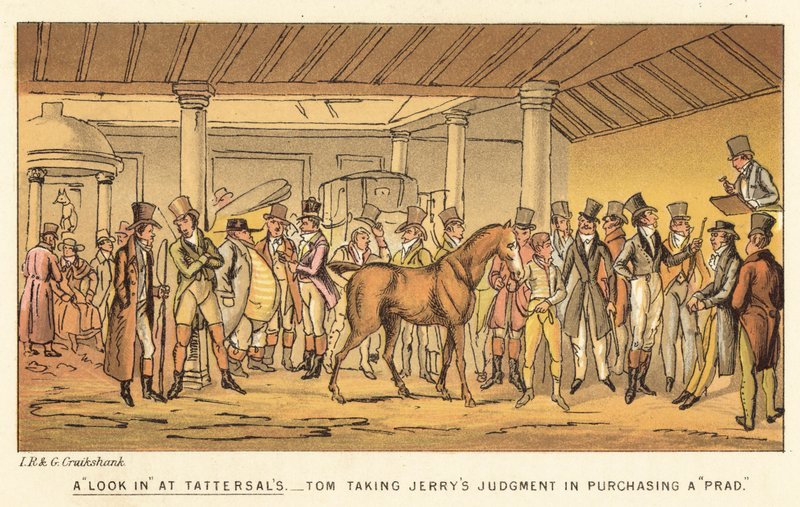 Pohled do společnosti Tattersals od Isaac, Robert and George Cruikshank