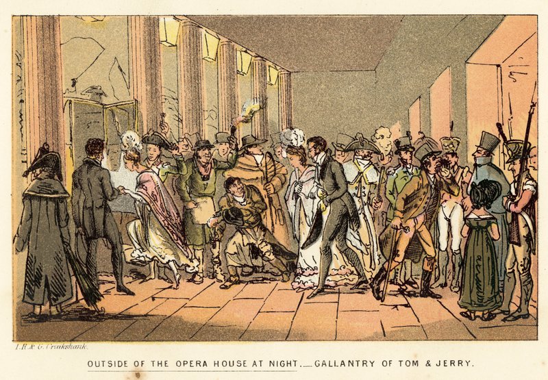 Mimo budovu opery v noci od Isaac, Robert and George Cruikshank