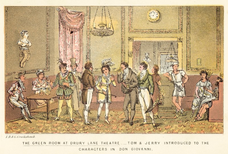 Zelená místnost v divadle Drury Lane od Isaac, Robert and George Cruikshank