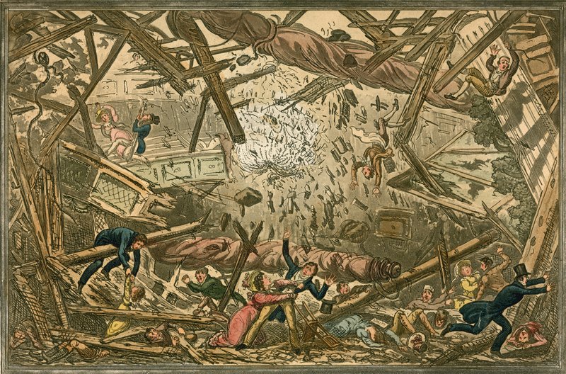 Pád divadla New Brunswick, 28. února 1828 od Isaac, Robert and George Cruikshank