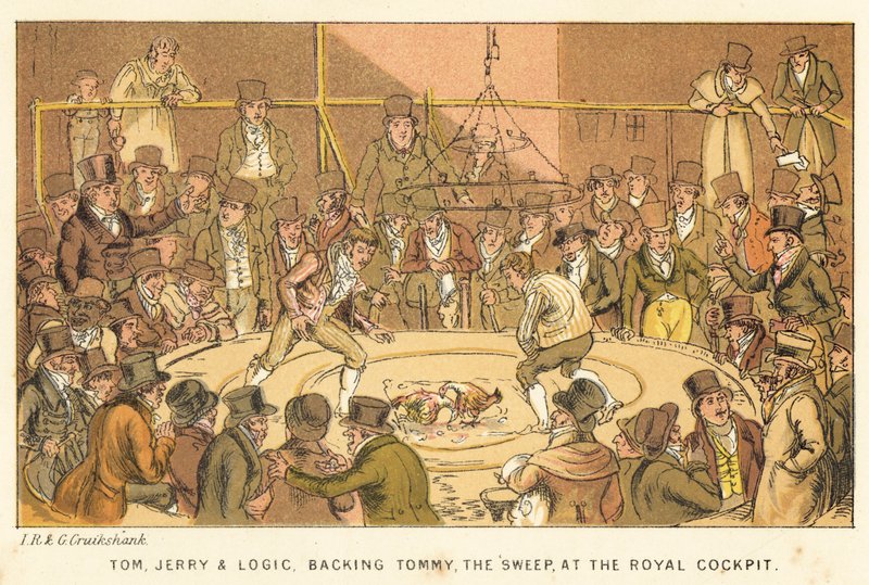 Tom, Jerry a Logic, podporující Tommyho, Sweep, v Royal Cockpit od Isaac, Robert and George Cruikshank