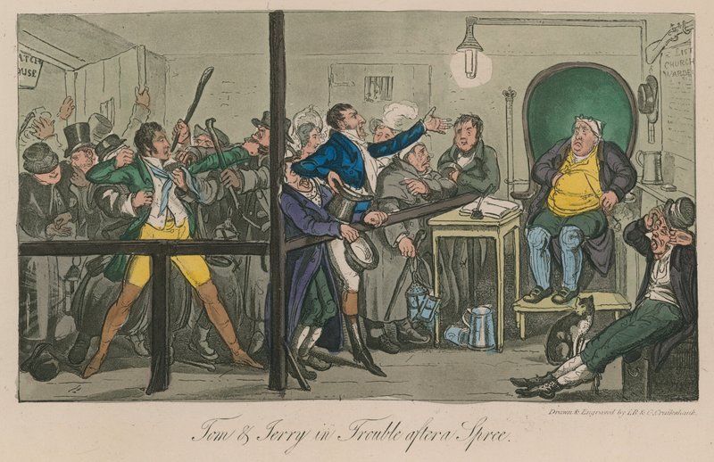 Tom a Jerry mají po řádění potíže od Isaac, Robert and George Cruikshank
