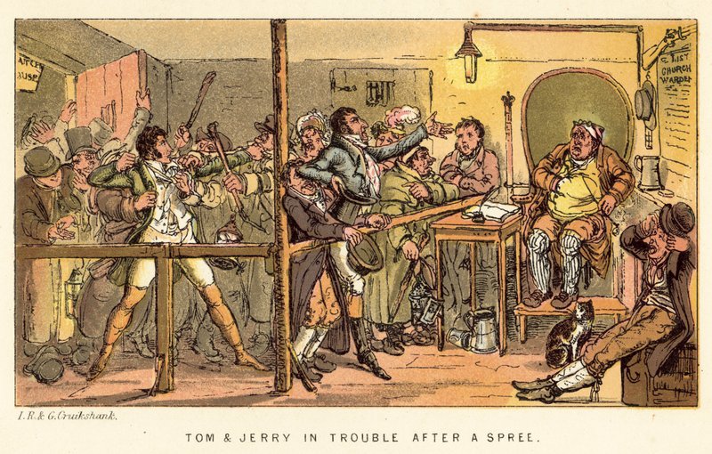 Tom a Jerry mají po řádění potíže od Isaac, Robert and George Cruikshank