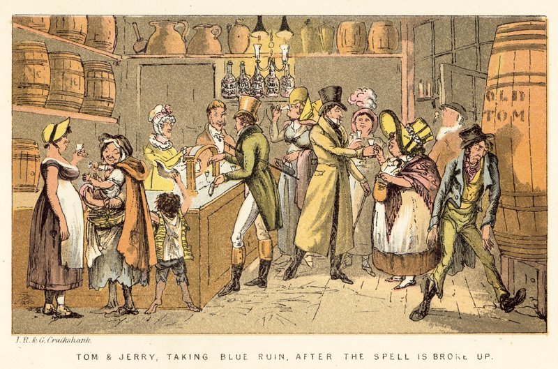 Tom a Jerry, beroucí Modrou zříceninu, poté, co bylo kouzlo zrušeno od Isaac, Robert and George Cruikshank