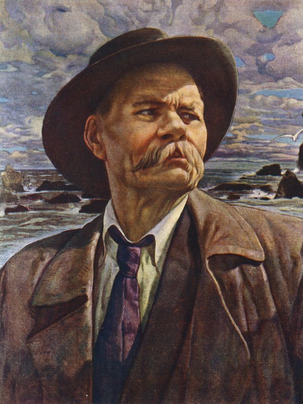 Portrét ruského autora Maxima Gorkého (barevné lito) od Isaak Israilevich (after) Brodsky