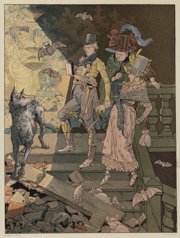 Scéna z La Dame de Gai-Fredon, od Quatrelles (Ernest L