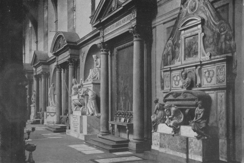 Florencie, kostel S Croce, Památky pravé uličky (čb foto) od Italian Photographer