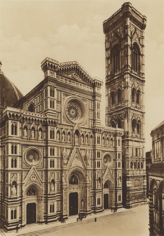 Firenze / Florencie: Fasáda katedrály, Arch De Fabris a del Moro (černobílá fotografie) od Italian Photographer