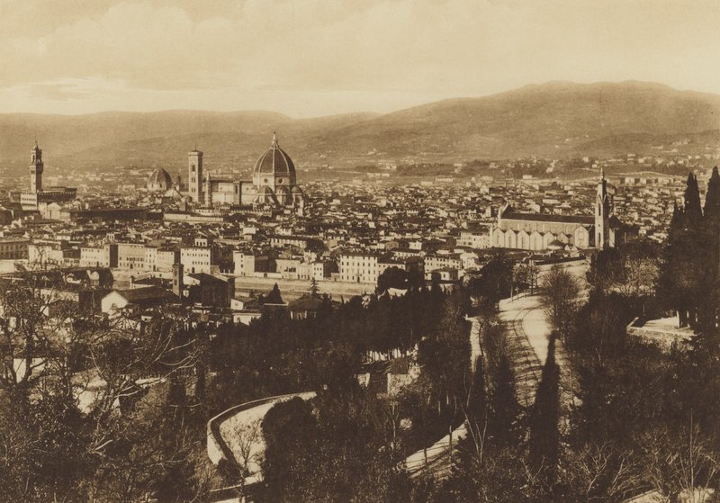 Firenze / Florencie: Panorama Florencie při pohledu z S Miniato al Monte (černobílá fotografie) od Italian Photographer