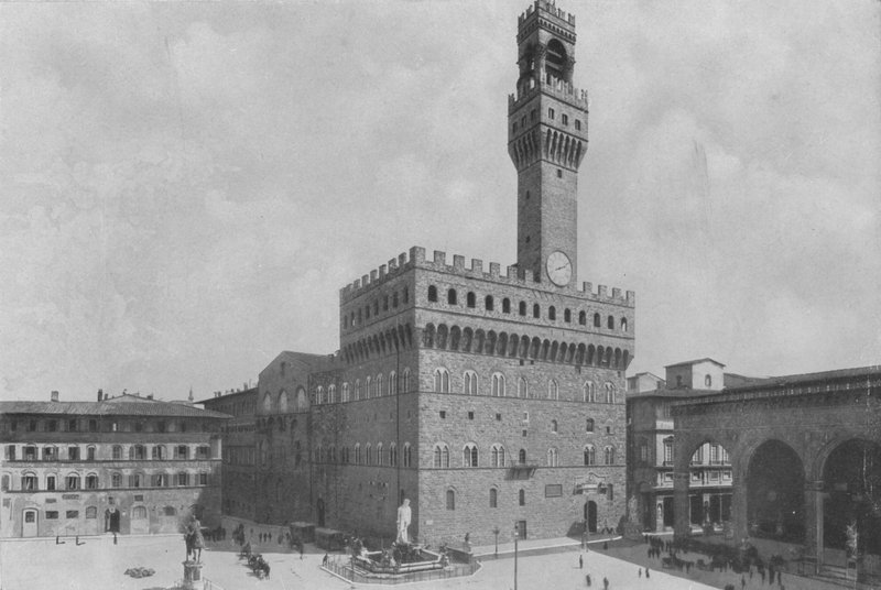 Florencie, Piazza della Signoria s Palazzo Vecchio (černobílá fotografie) od Italian Photographer