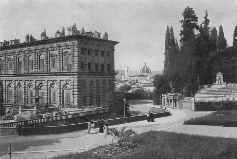 Florencie a Palazzo Pitti, zadní část s výhledem na katedrálu (černobílá fotografie) od Italian Photographer