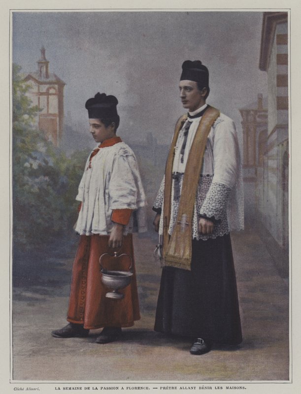 Svatý týden ve Florencii: kněz na cestě k požehnání domů (barevné foto) od Italian Photographer