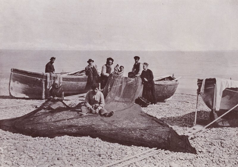 Itálie: Bordighera, pracující rybáři (č/b foto) od Italian Photographer