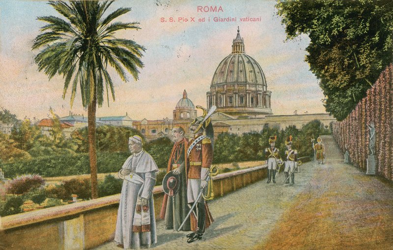 Papež Pius X v zahradách Vatikánu, Řím. Pohlednice odeslána v roce 1913. od Italian Photographer