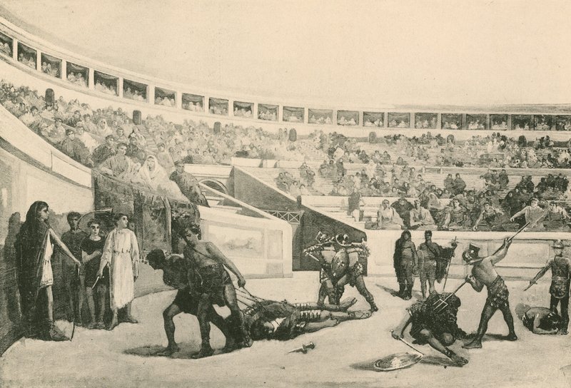 Gladiátorský boj v amfiteátru (hlubotisk) od Italian School