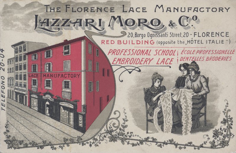 Reklama na krajku Lazzari Moro & Co, Florencie; Itálie (barva lito) od Italian School