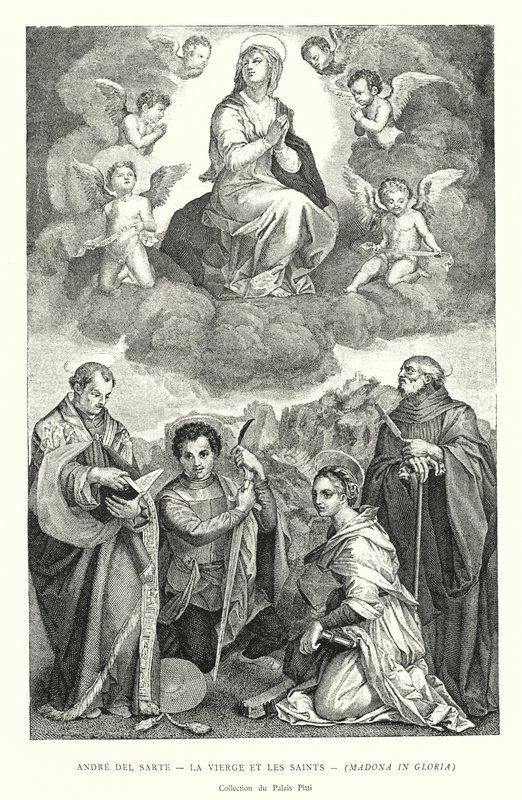 Andre del Sarte, Panna a svatí, Madonna in Gloria, Pitti Palace Collection (rytina) od Italian School