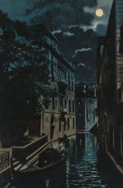 Zadní kanál, Benátky (barevná litografie) od Italian School