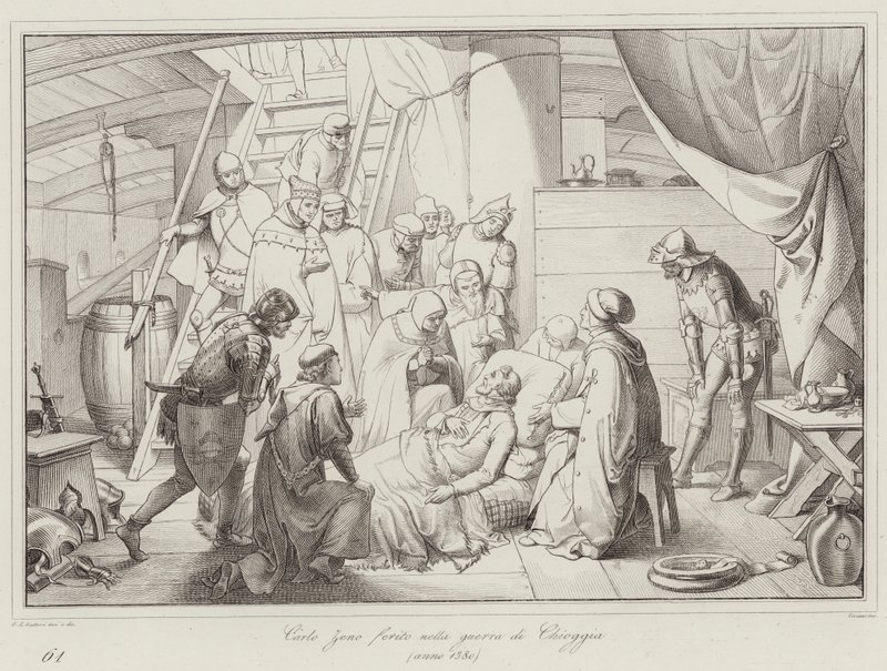 Carlo Zeno zraněn ve válce v Chioggia od Italian School