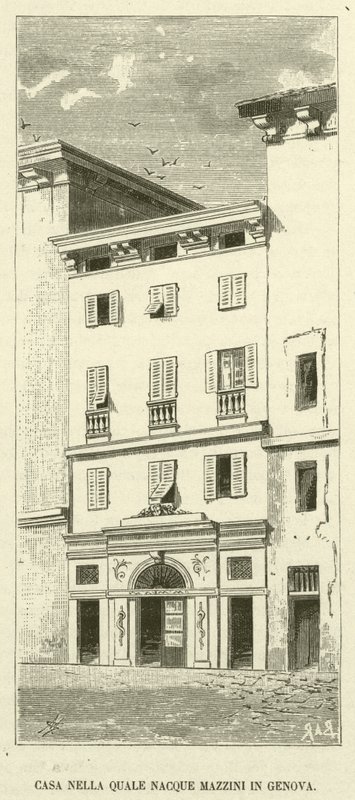 Dům, kde se Mazzini narodil v Janově (rytina) od Italian School